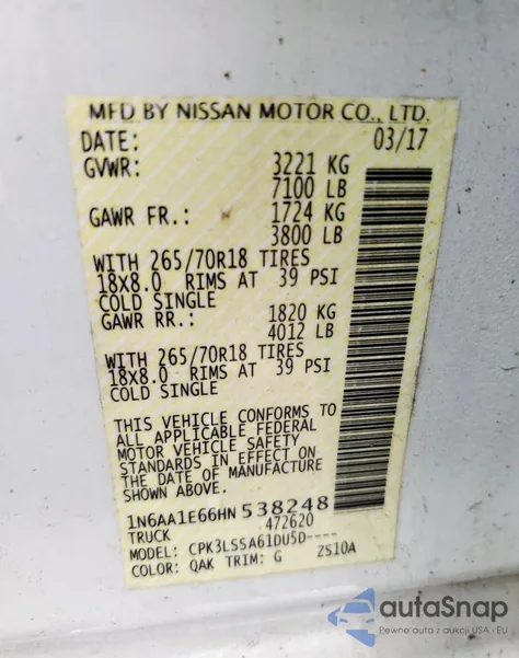 2017 Nissan Titan Sv из США, поврежденный, VIN 1N6AA1E66HN538248